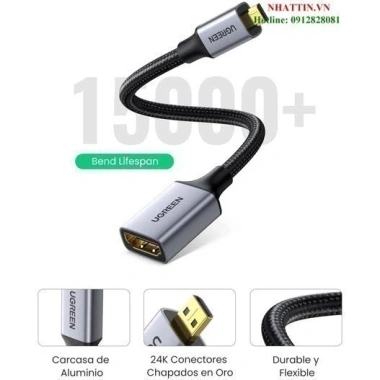 Cáp chuyển đổi Micro HDMI to HDMI 2.0 Ugreen 10.553 4K 3D - Giá 139.000đ, chính hãng