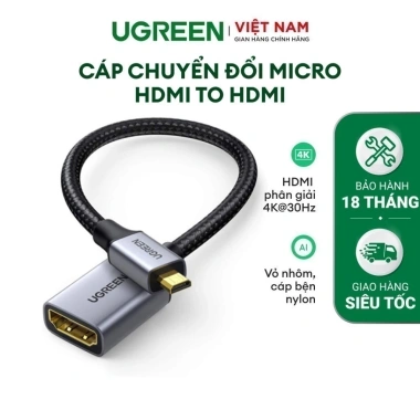 Cáp chuyển đổi Micro HDMI to HDMI 2.0 Ugreen 10.553 4K 3D - Giá 139.000đ, chính hãng