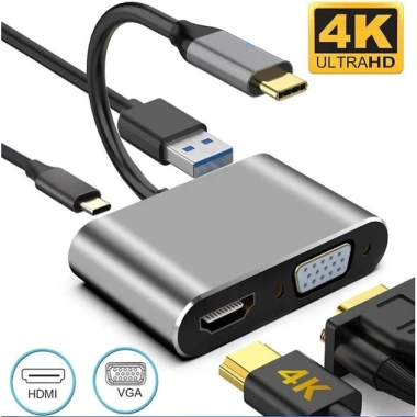 Cáp chuyển đổi Type-C sang HDMI+VGA+USB3.0 4K chất lượng cao Kết nối TV, máy chiếu, giá ưu đãi 74.998 7