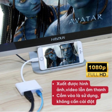 Cáp chuyển iPhone sang HDMI Full HD 4K có âm thanh - Giá chỉ 132.000₫ cho máy chiếu TV màn hình 2