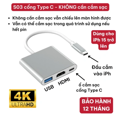 Cáp chuyển iPhone sang HDMI Full HD 4K có âm thanh - Giá chỉ 132.000₫ cho máy chiếu TV màn hình 6