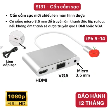 Cáp chuyển iPhone sang HDMI Full HD 4K có âm thanh - Giá chỉ 132.000₫ cho máy chiếu TV màn hình 7