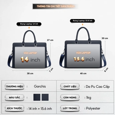 Cặp da công sở cao cấp Fsd.Wg da PU bền, túi laptop 14 inch, giá 898.000₫