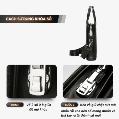 Cặp da công sở Gorchis cao cấp, Da PU bền, túi đựng laptop 14 inch văn phòng