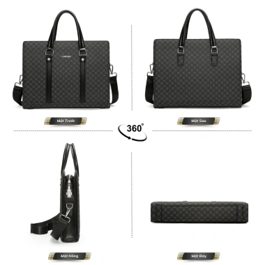 Cặp da công sở Gorchis cao cấp, Da PU bền, túi đựng laptop 14 inch văn phòng