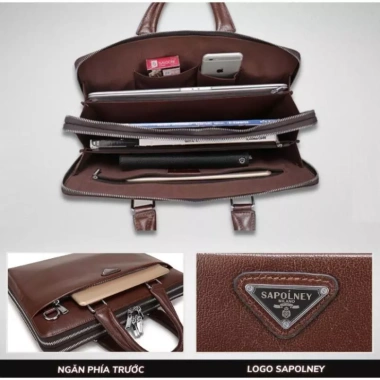 Cặp da công sở Sapolney da thật cao cấp, đựng laptop 14 inch chống thấm, vệ sinh dễ dàng - giá ưu đãi 2.09 triệu 4