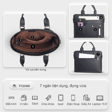 Cặp da công sở unisex FADODA FCD308 - Nhiều ngăn đa năng, giảm giá 399.000 VND