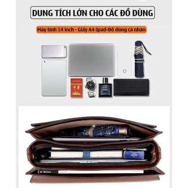 Cặp da nam công sở cao cấp cho giám đốc, luật sư Đựng laptop 14 inch, tài liệu A4, chống nước, chỉ 980k