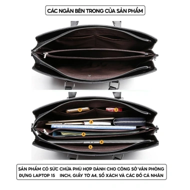 Cặp da nam công sở chống nước PU, đựng laptop & tài liệu A4 – Giá chỉ 500.000₫