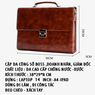 Cặp Da Nam Công Sở Giám Đốc Bảo Hành 12 Tháng - Laptop 14inch Nhiều Ngăn Thanh Lịch