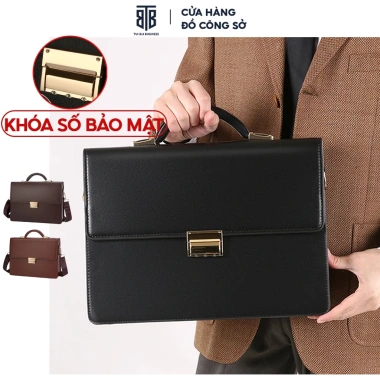 Cặp da nam giám độc, đựng laptop & A4, khóa số bảo mật, da PU chống nước, chống trầy xước