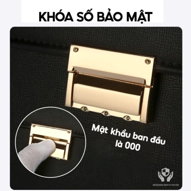 Cặp da nam giám độc, đựng laptop & A4, khóa số bảo mật, da PU chống nước, chống trầy xước