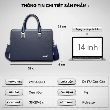 Cặp da PU KQDAISHU laptop 14 inch - Vệ sinh dễ dàng, giảm 21% chi 748.000 dong 3 Cặp da PU KQDAISHU laptop 14 inch - Vệ sinh dễ dàng, giảm 21% chi 748.000 dong 3