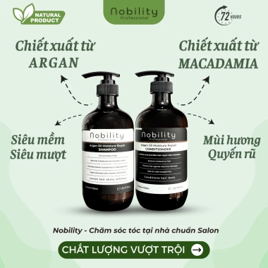 Cặp Dầu Gội Xả Argan Macadamia Nobility 750ml Chính Hãng - Giảm rụng, chống gàu, phục hồi mềm mượt, giá 540k