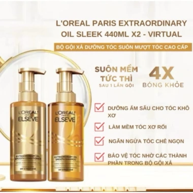 Cặp Dầu Gội Xả L’Oréal Elseve Golden Peptide - Dưỡng tóc hư, bóng mượt, giảm gãy rụng - 512.000₫