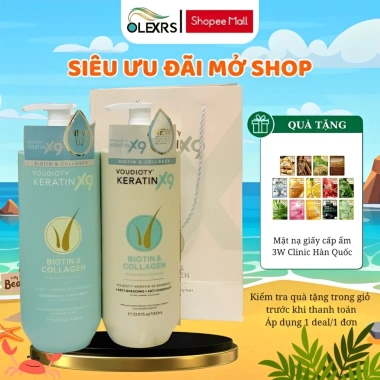 Cặp Dầu Gội Xả Voudioty Keratin X9 Biotin Collagen 1.000ml - Phục Hồi Tóc Hư Tổn Nặng, Giá chỉ 620.000đ