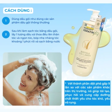 Cặp Dầu Gội Xả Voudioty Keratin X9 Biotin Collagen 1.000ml - Phục Hồi Tóc Hư Tổn Nặng, Giá chỉ 620.000đ