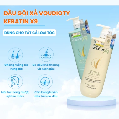 Cặp Dầu Gội Xả Voudioty Keratin X9 Biotin Collagen 1.000ml - Phục Hồi Tóc Hư Tổn Nặng, Giá chỉ 620.000đ