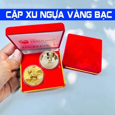 Cặp đồng xu ngựa Úc may mắn mạ vàng bạc - Quà Tết Bính Ngọ 2.026 giảm giá 28k