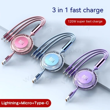 Cáp dữ liệu 3 trong 1 kính thiên văn 6A 120W siêu nhanh, trong suốt, hỗ trợ iOS, Type-C, Android – Giá chỉ 99.370₫ 2