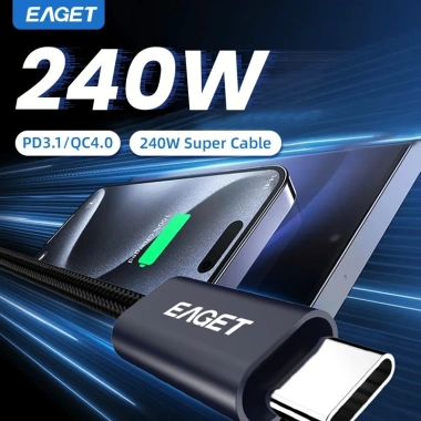 Cáp dữ liệu EAGET 240W Type C sang Type C bện Nylon, tương thích iPhone 16/15, iPad, Samsung - 37.400₫ 2
