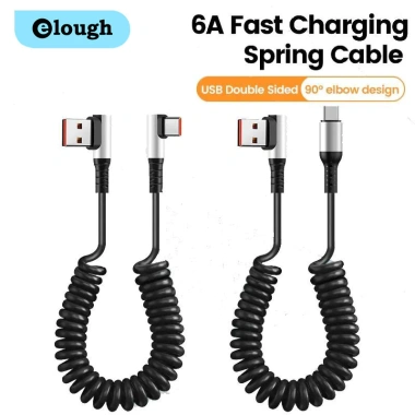 Cáp dữ liệu Elough 6A USB Type C 90° lò xo Sạc nhanh PD dây C sang C