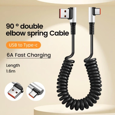 Cáp dữ liệu Elough 6A USB Type C 90° lò xo Sạc nhanh PD dây C sang C 10 Cáp dữ liệu Elough 6A USB Type C 90° lò xo Sạc nhanh PD dây C sang C 10