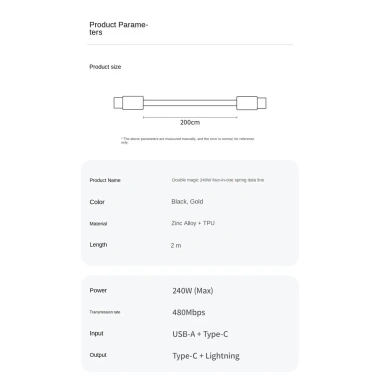 Cáp dữ liệu lò xo sạc nhanh Beimo 240W 4 trong 1 cho OPPO Samsung Xiaomi - 134.969 VND 8