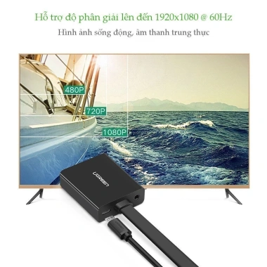 Cáp HDMI sang VGA dẹt UGREEN MM103 Audio 3.5mm và Micro USB, giá 209.000 VND
