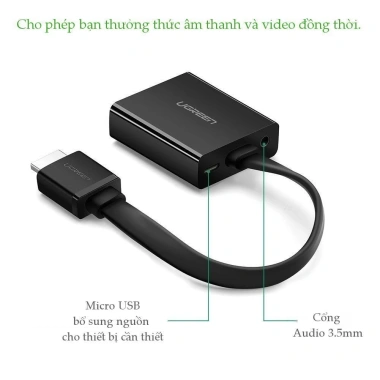 Cáp HDMI sang VGA dẹt UGREEN MM103 Audio 3.5mm và Micro USB, giá 209.000 VND