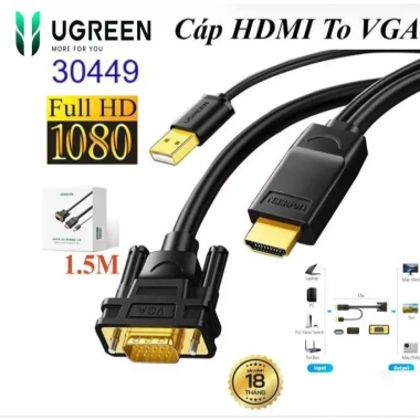 Cáp HDMI to VGA Ugreen 30.449 - Hỗ trợ 1.920x1.080P@60Hz, Giá chỉ 235.000₫