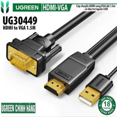 Cáp HDMI to VGA Ugreen 30.449 - Hỗ trợ 1.920x1.080P@60Hz, Giá chỉ 235.000₫