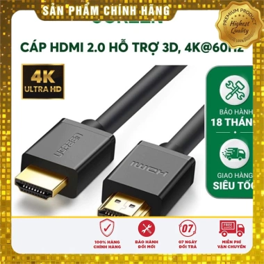 Cáp HDMI Ugreen 2.0 tốc độ cao 0.5-10m Cổng Mạ Vàng 4K - Giá 70.200đ, BH 18 tháng