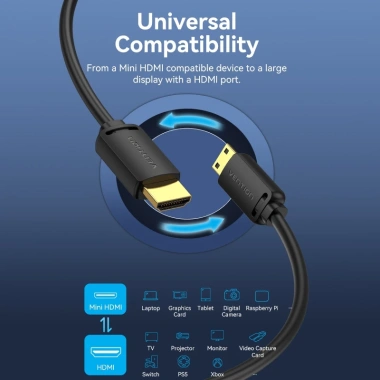 Cáp HDMI Vention Mini HDMI sang HDMI 4K 60Hz nam-nam, tương thích máy ảnh, Laptop, PS5, Switch - Giá chỉ 68.182₫