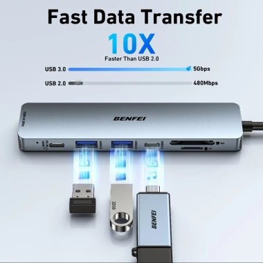 Cáp Hub Type C BENFEI Baseus 5-7 trong 1: USB 3.0, HDMI, PD, LAN - Giá chỉ 265.000đ