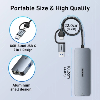 Cáp Hub USB3.0 3 Cổng và LAN 10/100/1.000Mbps BENFEI - Giá 450.000 VND (Giảm từ 576.000 VND) 2