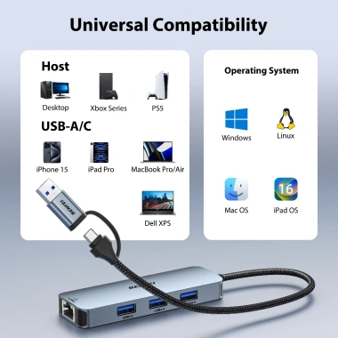 Cáp Hub USB3.0 3 Cổng và LAN 10/100/1.000Mbps BENFEI - Giá 450.000 VND (Giảm từ 576.000 VND) 6