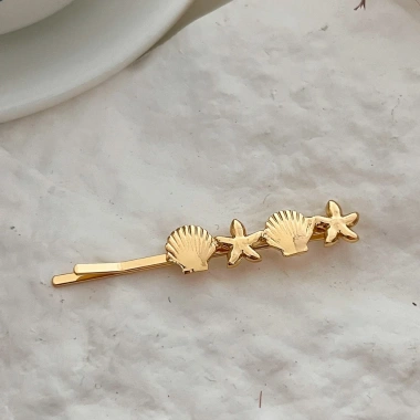 Cặp kẹp tóc biển cả hình sao và vỏ sò mạ vàng bạc sang trọng T6 - Giá 60.900 VND