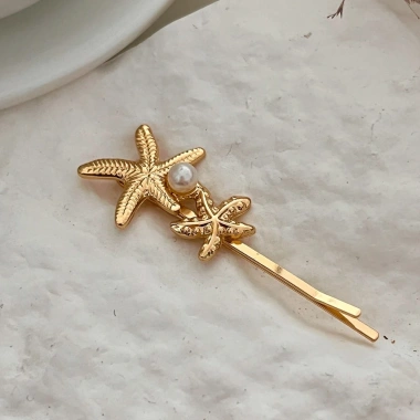 Cặp kẹp tóc biển cả hình sao và vỏ sò mạ vàng bạc sang trọng T6 - Giá 60.900 VND