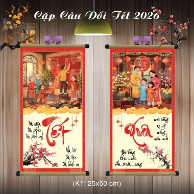 Cặp Liễn Đỏ Thư Pháp Cao Cấp 25x70cm Treo Trang Trí Tết 2.026 - Giá 99.000đ