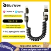 Cáp lò xo 4 trong 1 BlueWow 240W - Sạc nhanh, truyền dữ liệu tốc độ cao, USB-A/Type-C sang Type-C, Li, bền bỉ di động