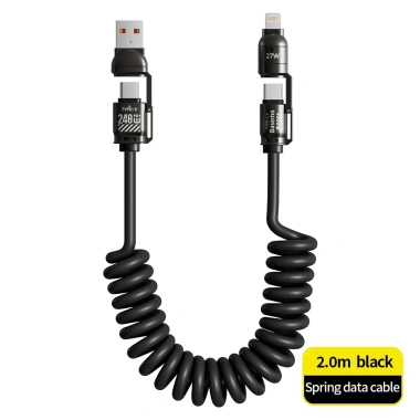 Cáp lò xo 4 trong 1 BlueWow 240W - Sạc nhanh, truyền dữ liệu tốc độ cao, USB-A/Type-C sang Type-C, Li, bền bỉ di động