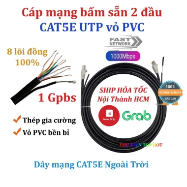 Cáp mạng ngoài trời Cat6 FTP bấm sẵn 2 đầu 8 lõi đồng nguyên chất chống nhiễu thép gia cường 130k