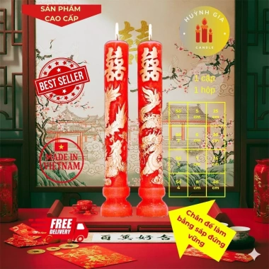 Cáp Nến Cưới Đèn Cây Cưới Song Hỷ Nhũ Vàng - Sang Trọng, Giá Ưu Đãi 146k