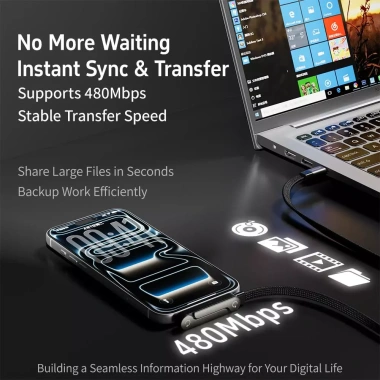 Cáp sạc 2 trong 1 240W Siêu Nhanh và Giá Đỡ Vô Hình, Tương Thích iPhone Samsung Type‑C, Dùng Cho Game, Văn Phòng, Du Lịch Xe Hơi