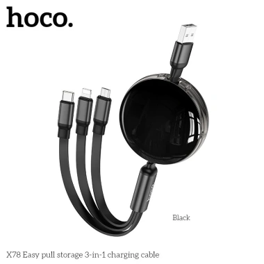 Cáp sạc 3 trong 1 hoco X78 Type C Micro Nightling sạc nhanh 2A dây TPE 1m 3