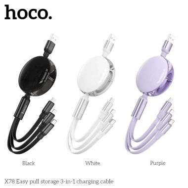 Cáp sạc 3 trong 1 hoco X78 Type C Micro Nightling sạc nhanh 2A dây TPE 1m 5