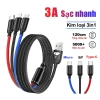 Cáp sạc 3 trong 1 Nylon bện 3.0A nhanh – Micro, USB-C, IP, 1.2m, bền bỉ, giảm giá 59k