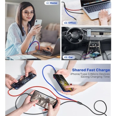 Cáp sạc 3 trong 1 Nylon bện 3.0A nhanh – Micro, USB-C, IP, 1.2m, bền bỉ, giảm giá 59k 3
