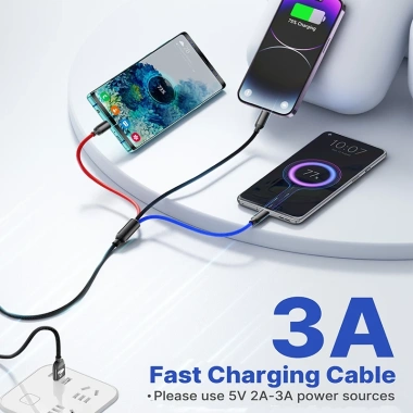 Cáp sạc 3 trong 1 Nylon bện 3.0A nhanh – Micro, USB-C, IP, 1.2m, bền bỉ, giảm giá 59k 6